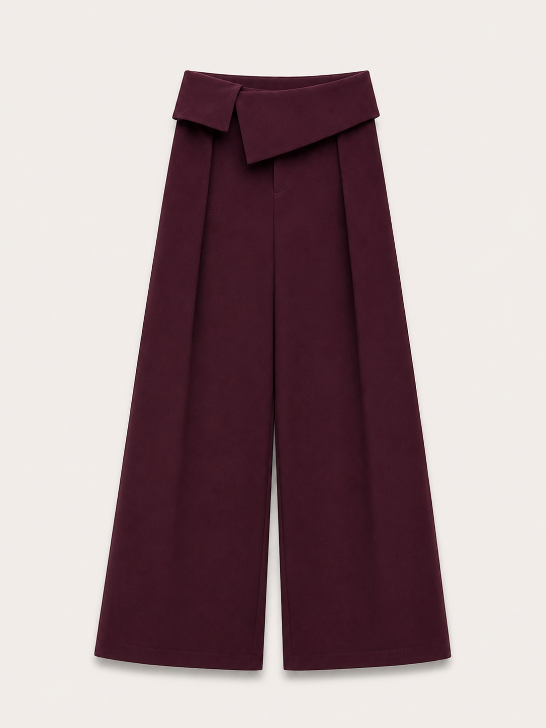 Burgundy Asymmetric Flap-Waist Trousers