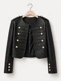 Black Military Woven Leather Jacket