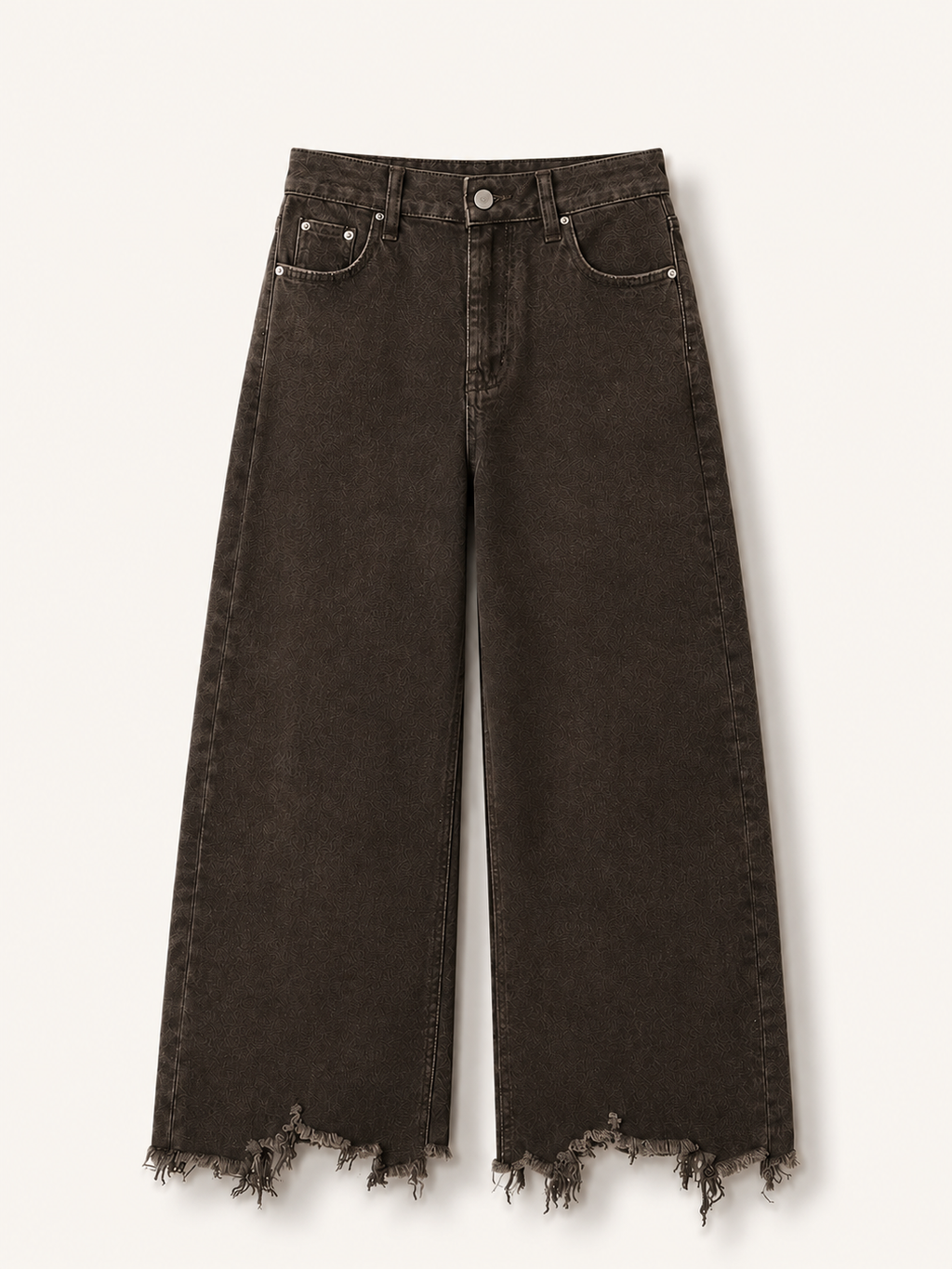 Brown Raw-Hem Straight Leg Jeans