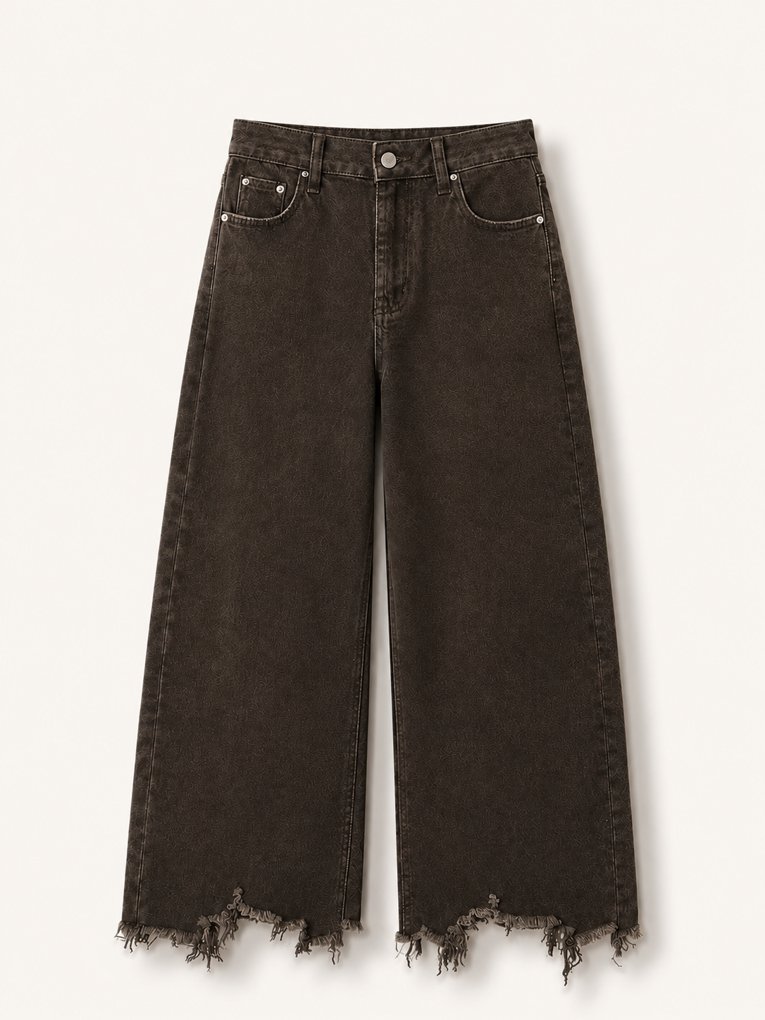 Brown Raw-Hem Straight Leg Jeans