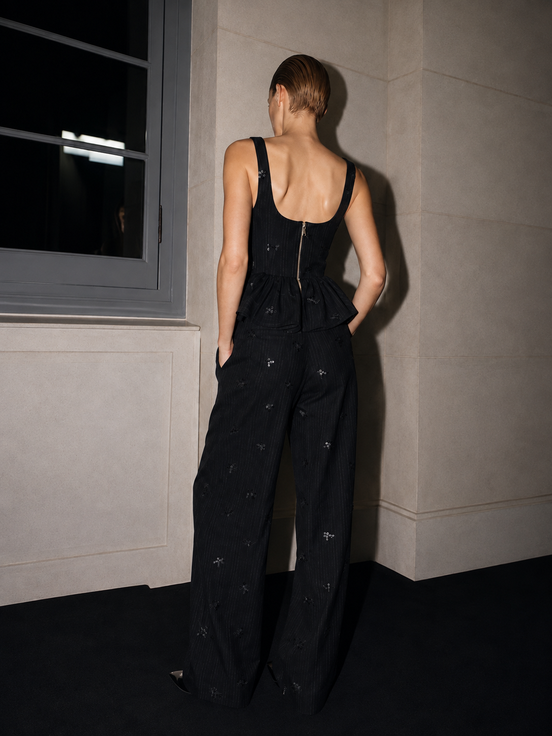 Midnight Pinstripe Peplum Top