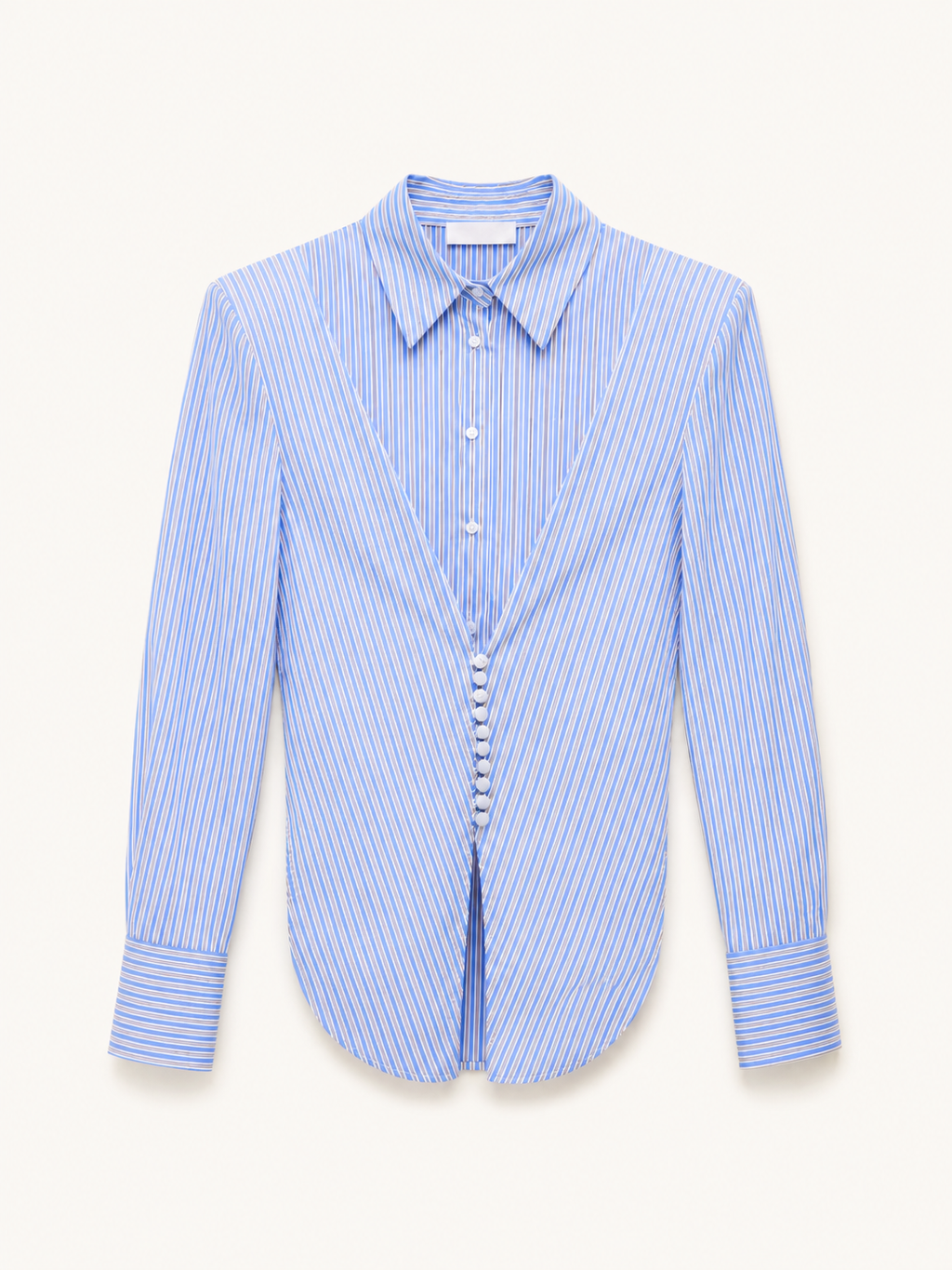 Blue Pinstripe Corset-Detail Shirt