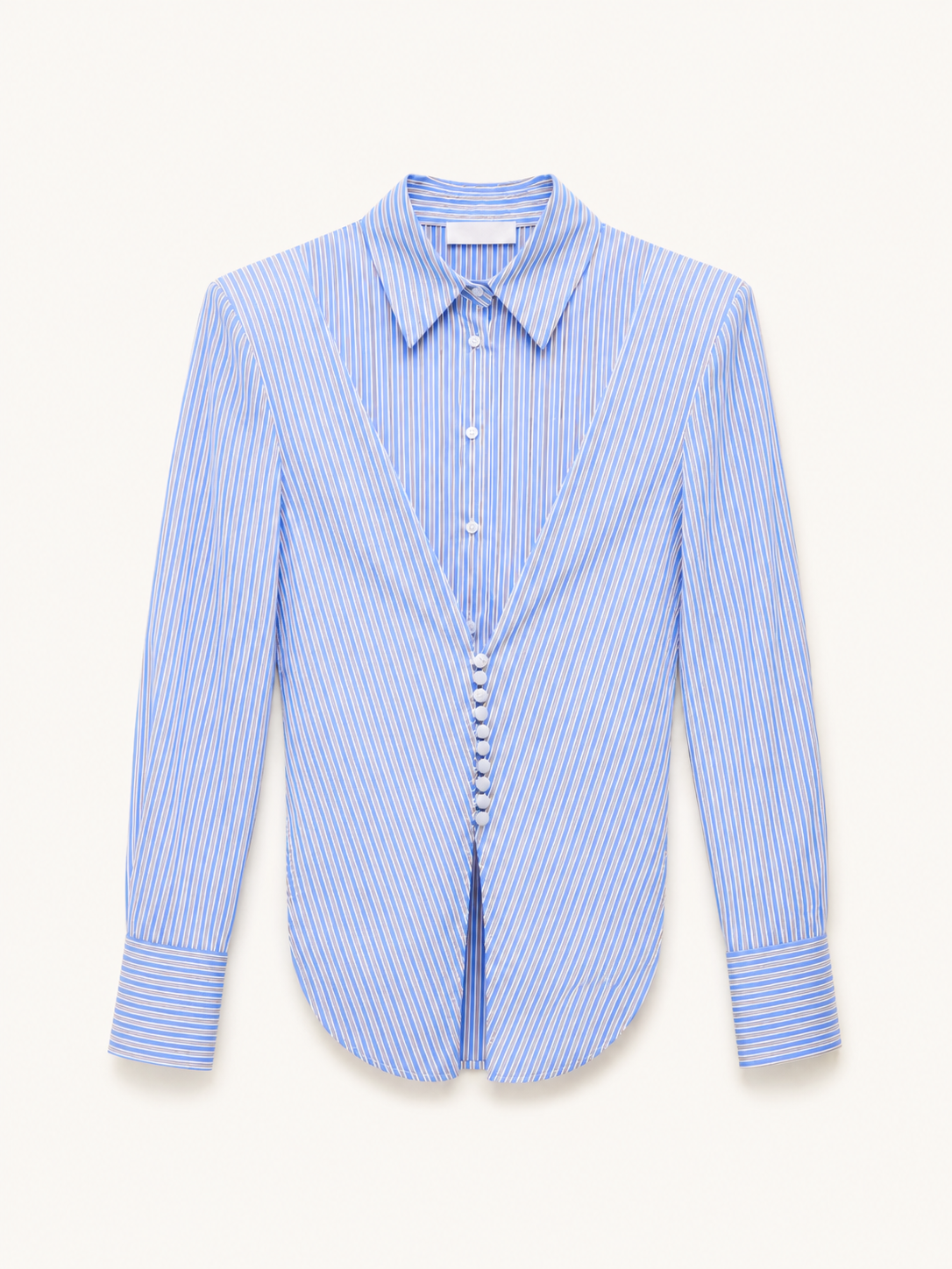 Blue Pinstripe Corset-Detail Shirt