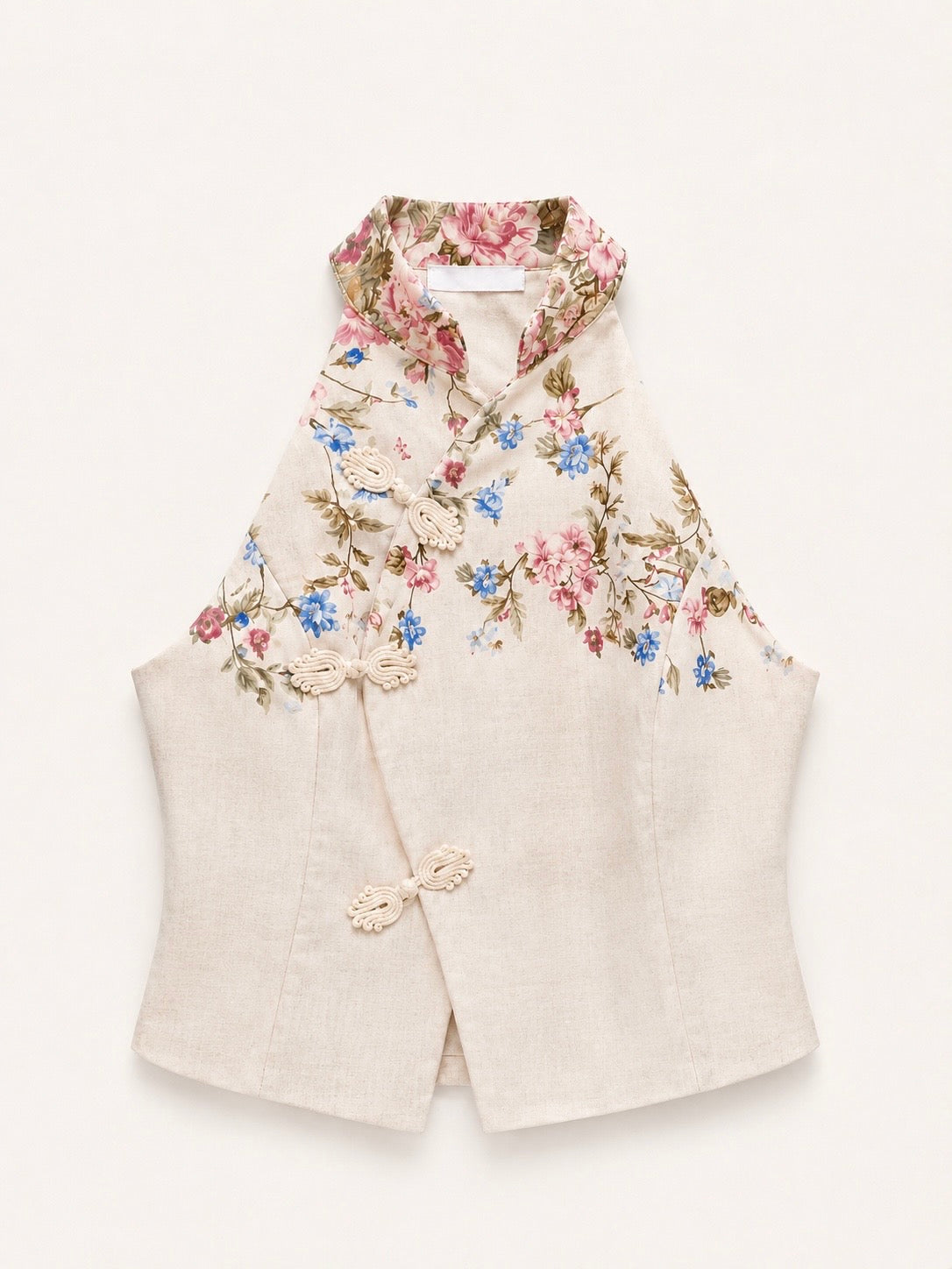 Floral Linen Mandarin Vest