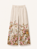 Floral Linen Wide-Leg Trousers