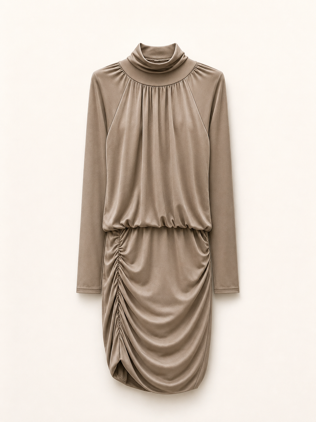 Ruched High-Neck Mini Dress