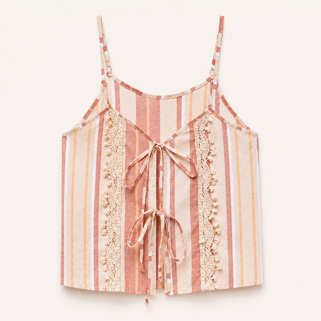 Blush Striped Lace-Trim Two-Piece Set