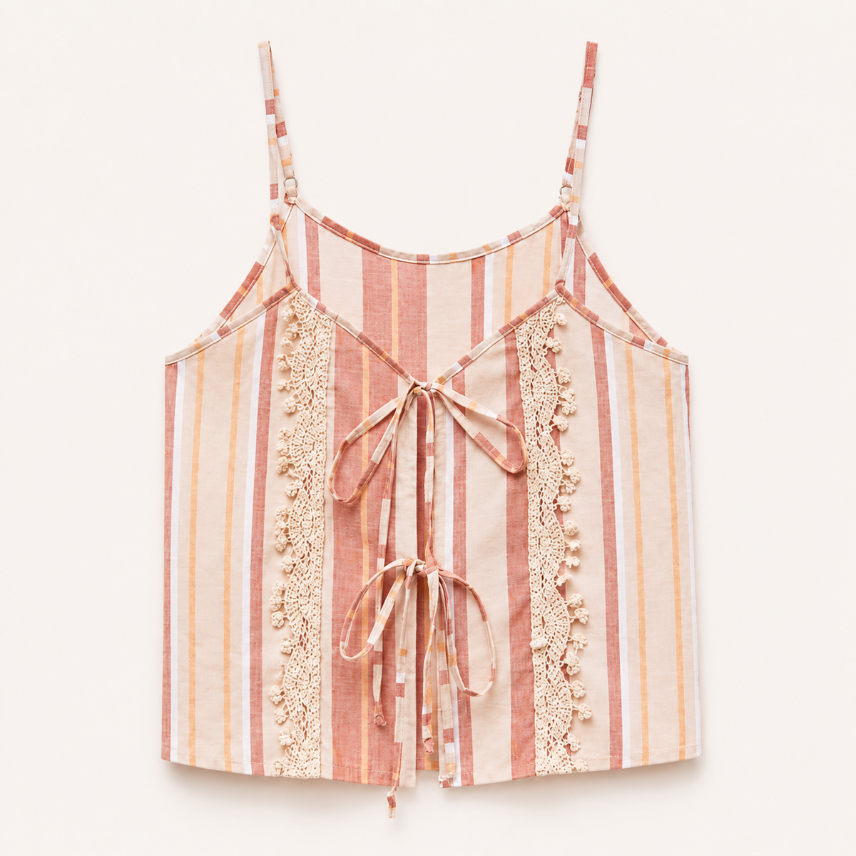 Blush Striped Lace-Trim Two-Piece Set