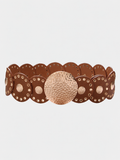 Hammered Medallion Statement Camel Belt