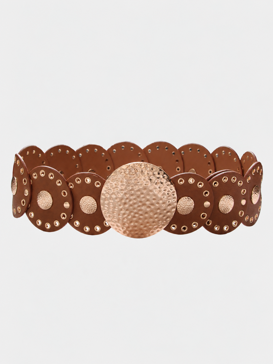Hammered Medallion Statement Camel Belt