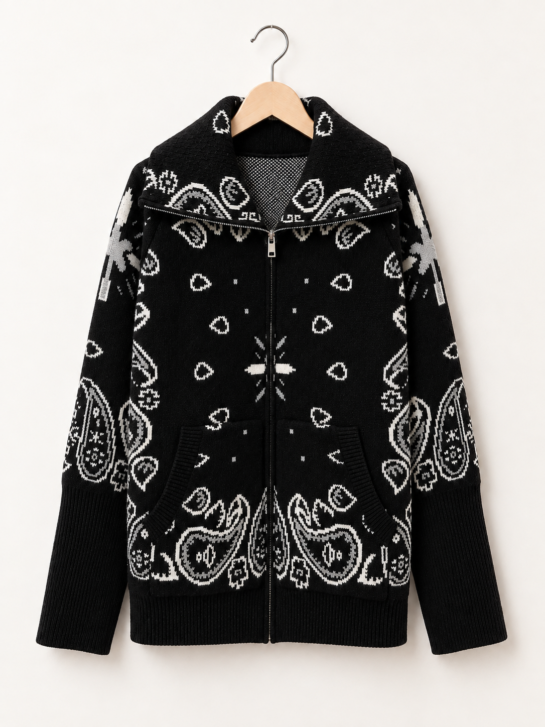 Paisley Zip-Up Knit Jacket