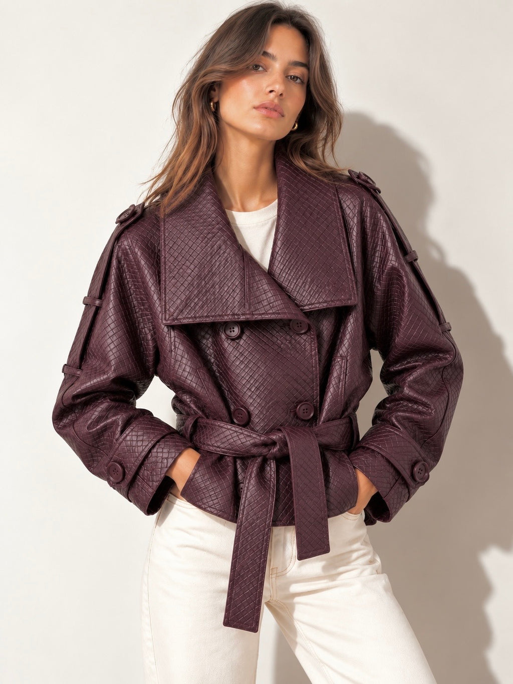 Burgundy Woven Cropped Jacket