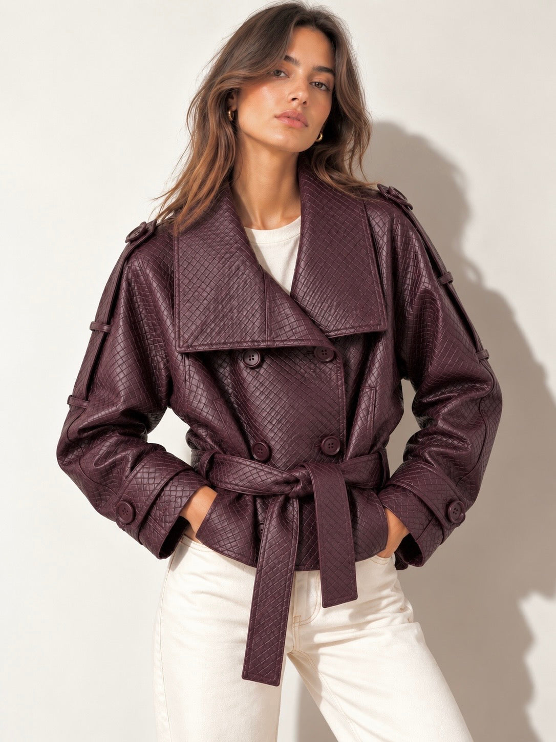 Burgundy Woven Cropped Jacket