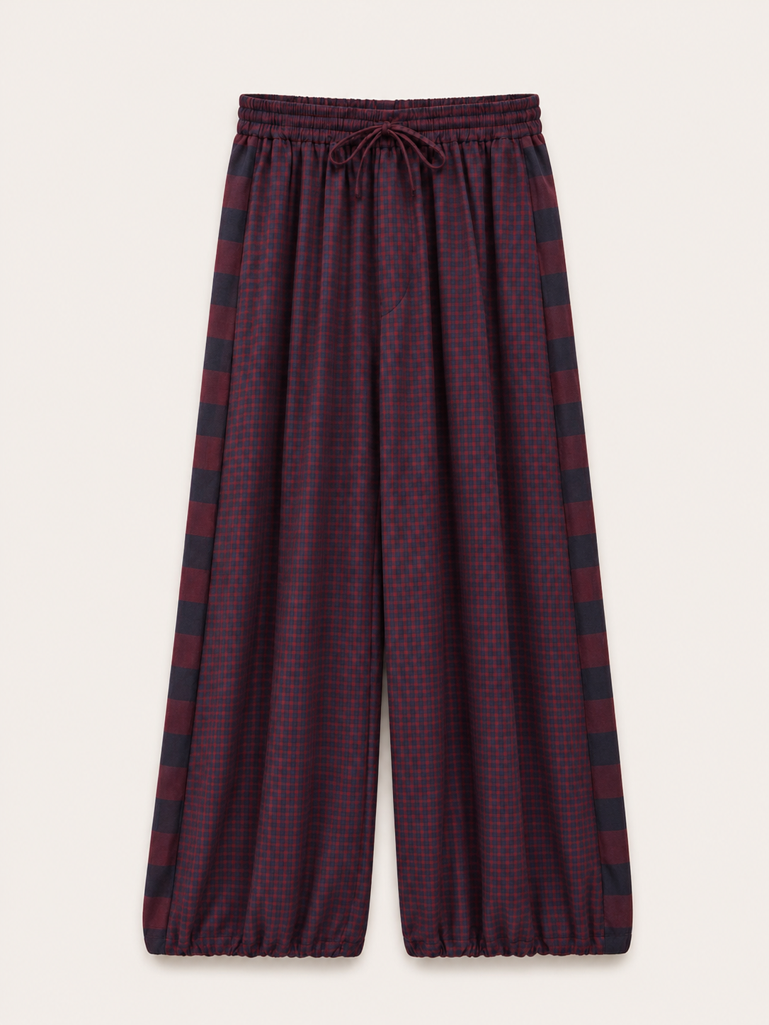 Burgundy Checked Balloon-Leg Trousers