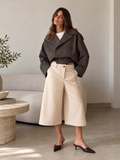 Brown Plaid Belted Cropped Jacket