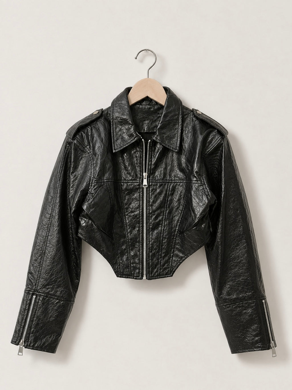 Cropped Faux Leather Moto Jacket