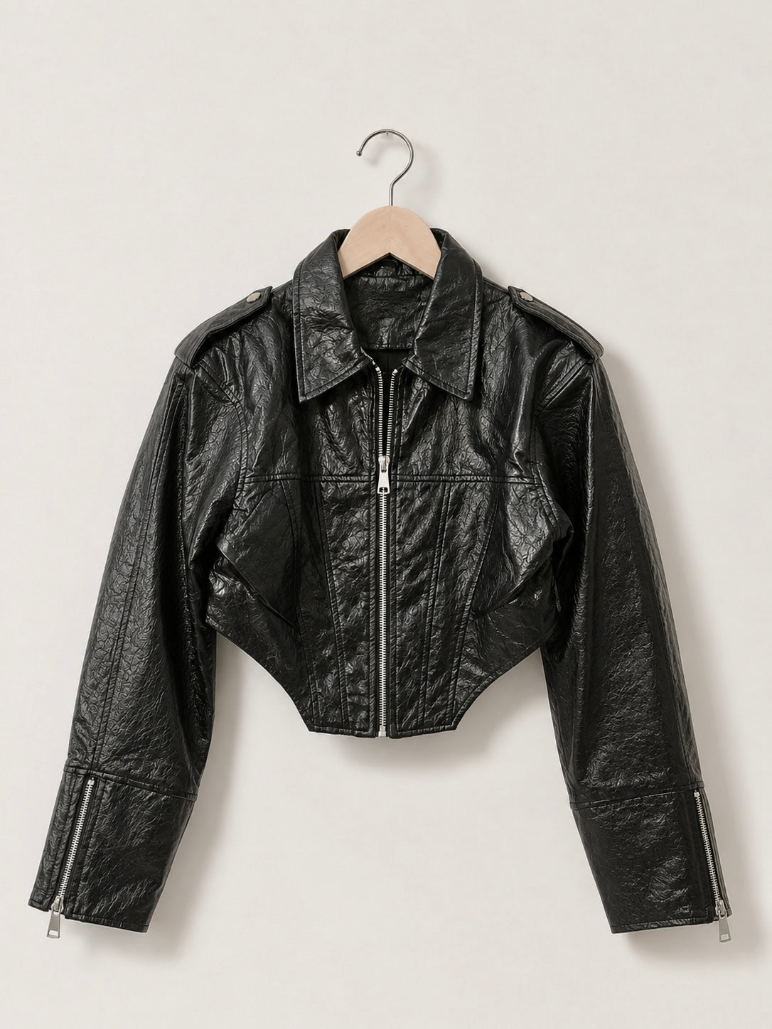 Cropped Faux Leather Moto Jacket
