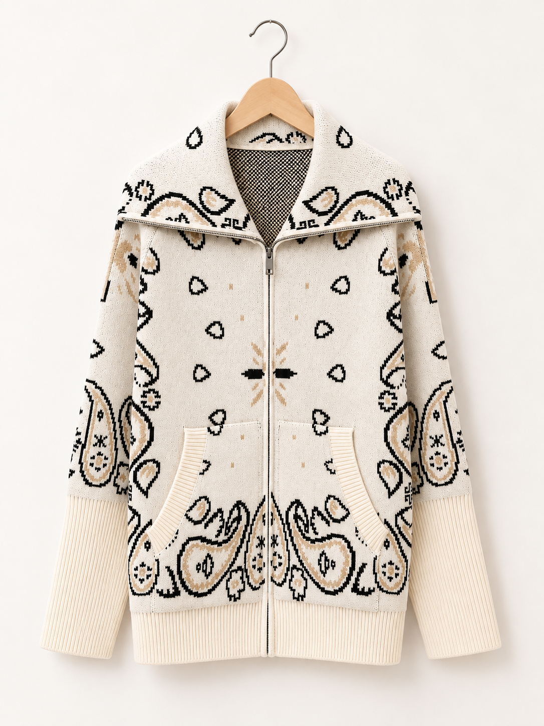 Paisley Zip-Up Knit Jacket