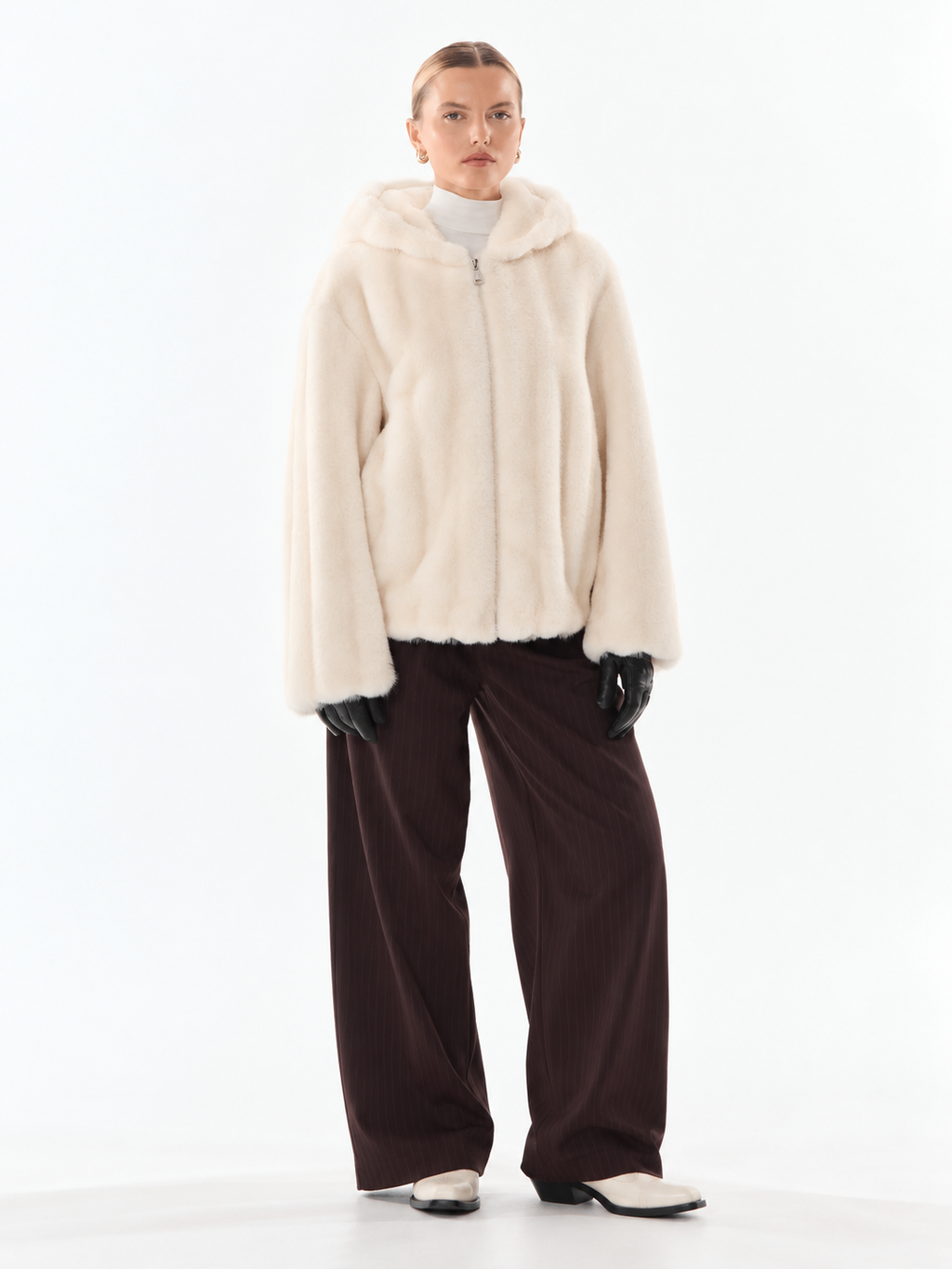 Ivory Hooded Fur Jacket