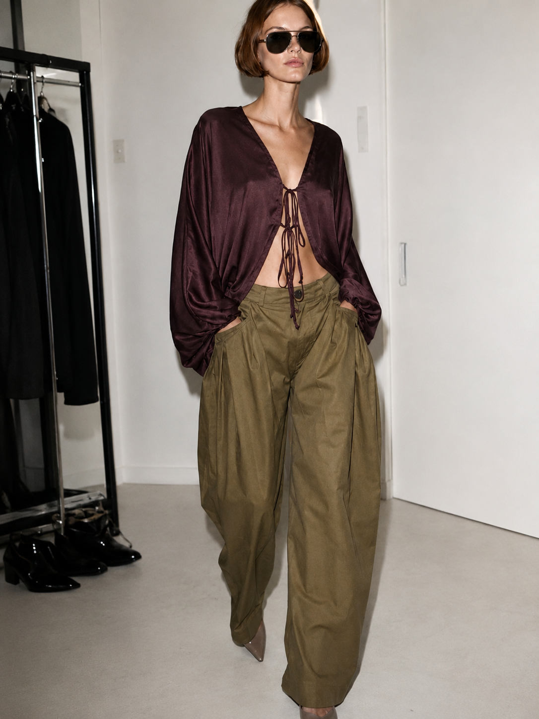 Olive Utility Wide-Leg Trousers