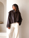 Faux Leather Detachable Overlay Jacket