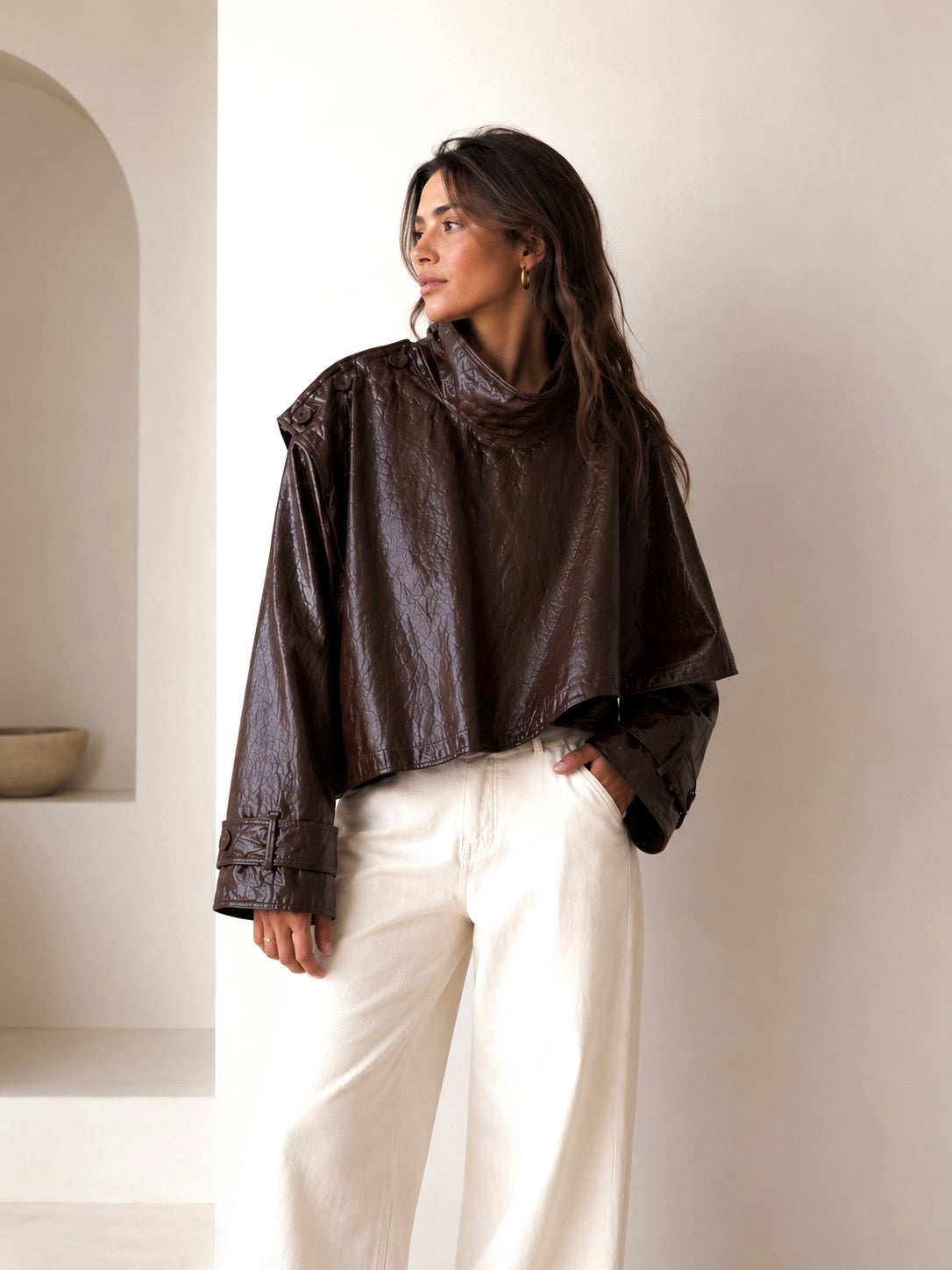 Faux Leather Detachable Overlay Jacket