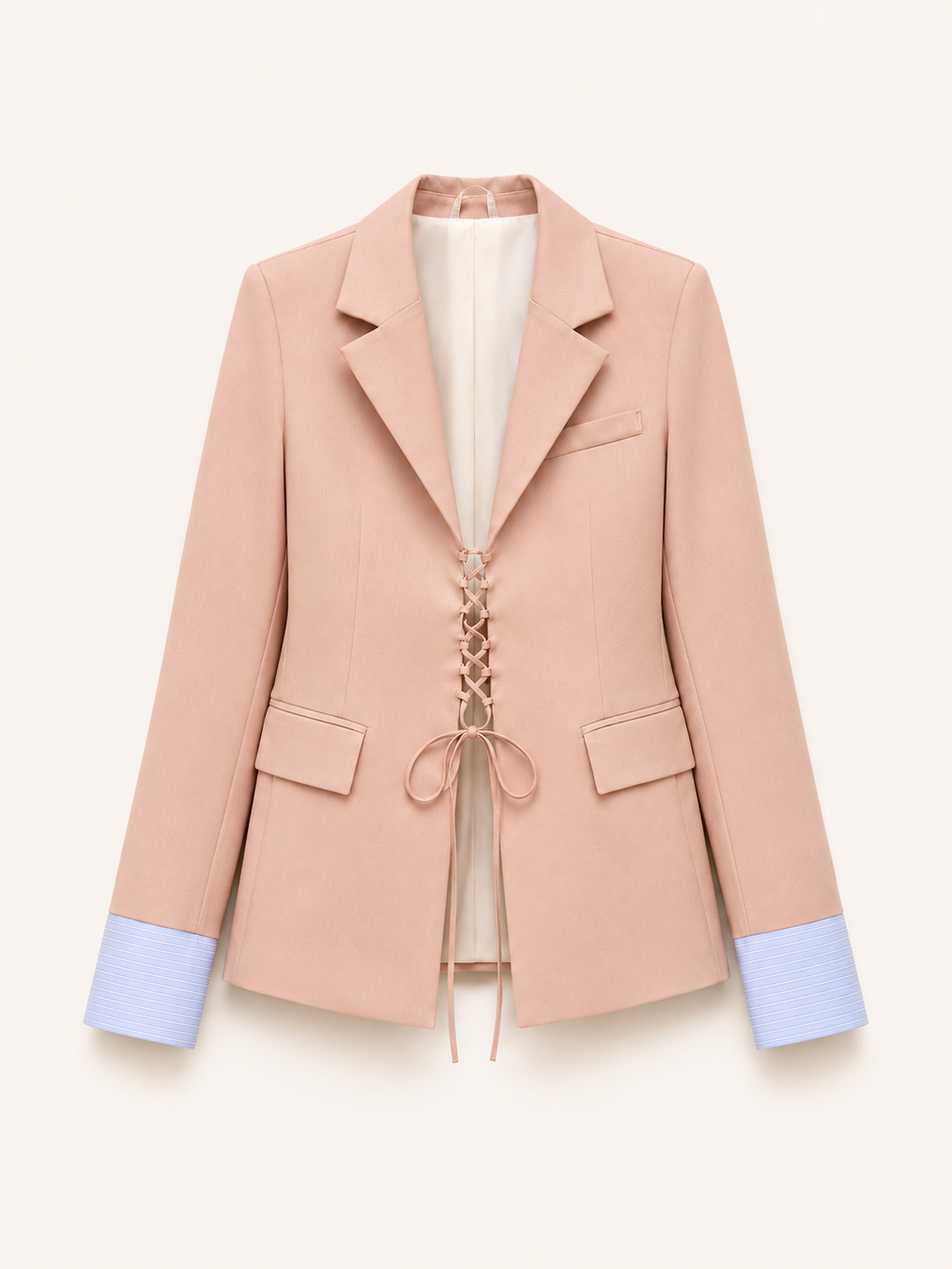 Blush Lace-Up Tailored Blazer