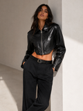 Cropped Faux Leather Moto Jacket