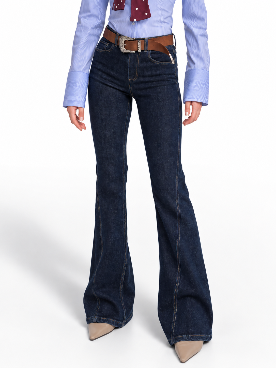Indigo Flare Jeans with Western Belt