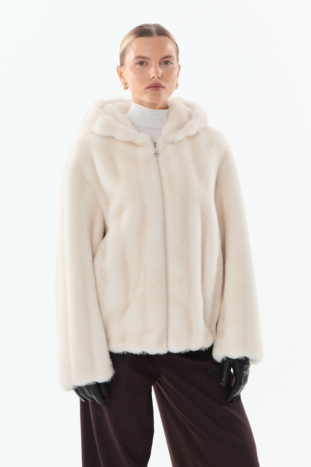 Ivory Hooded Fur Jacket