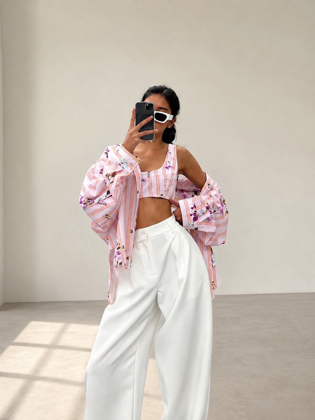Floral Stripe Overshirt & Crop Top Set