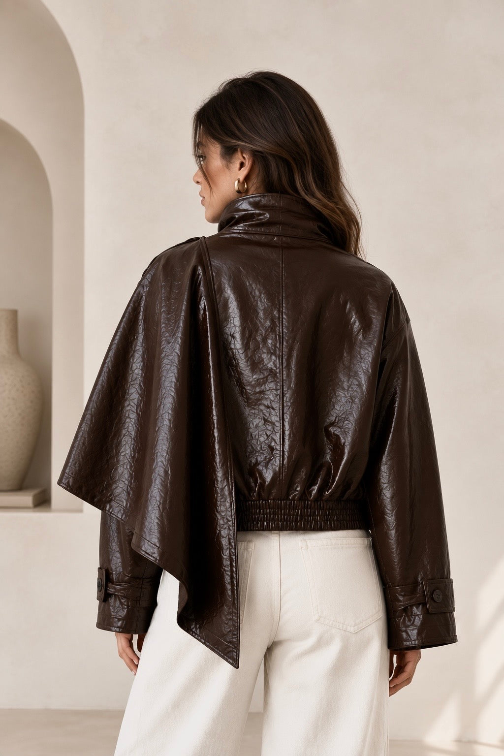 Faux Leather Detachable Overlay Jacket