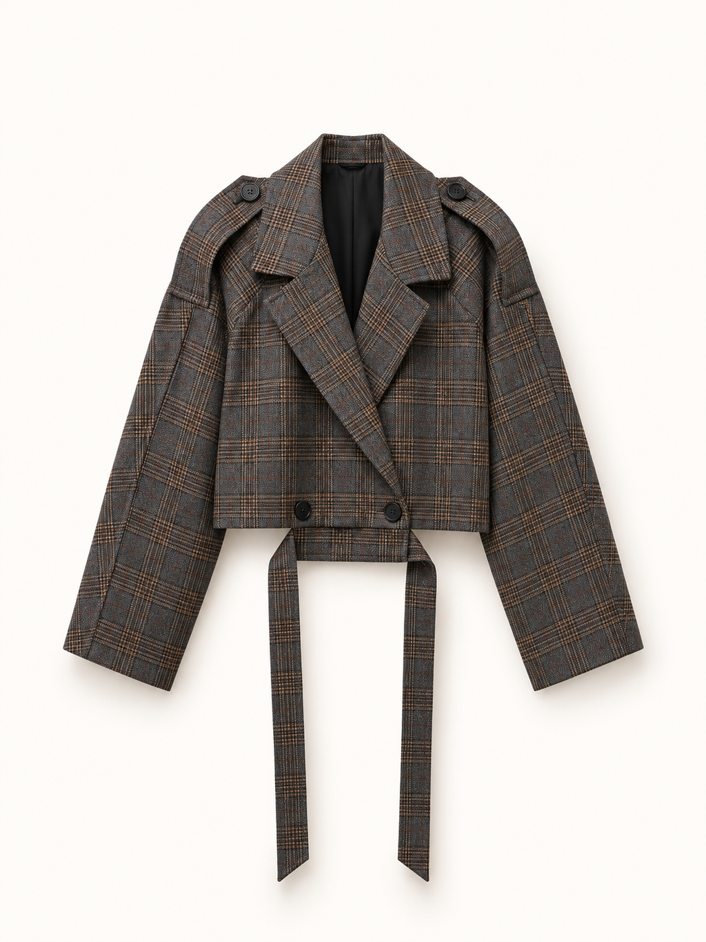 Plaid Belted Cropped Jacket