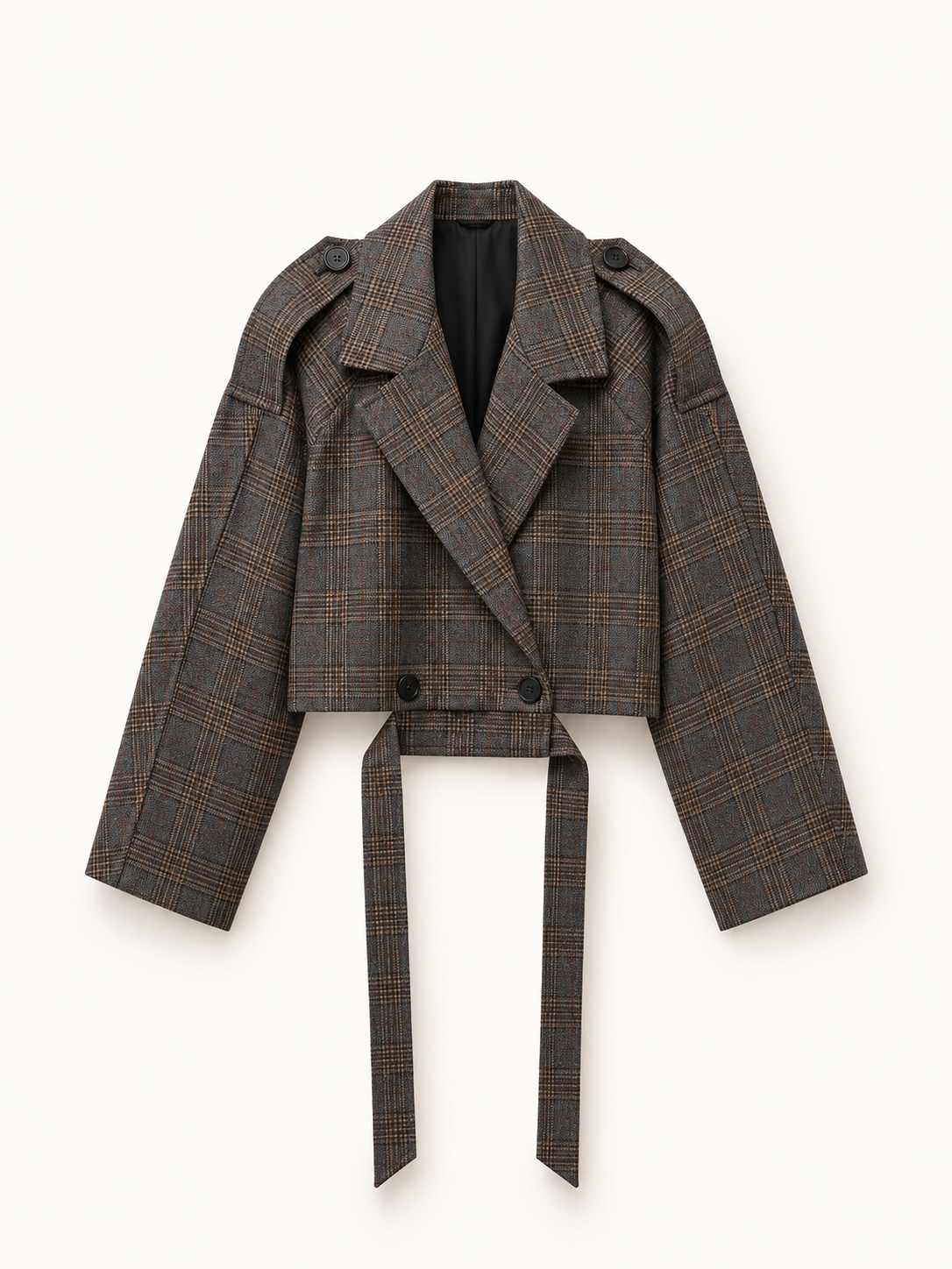 Plaid Belted Cropped Jacket