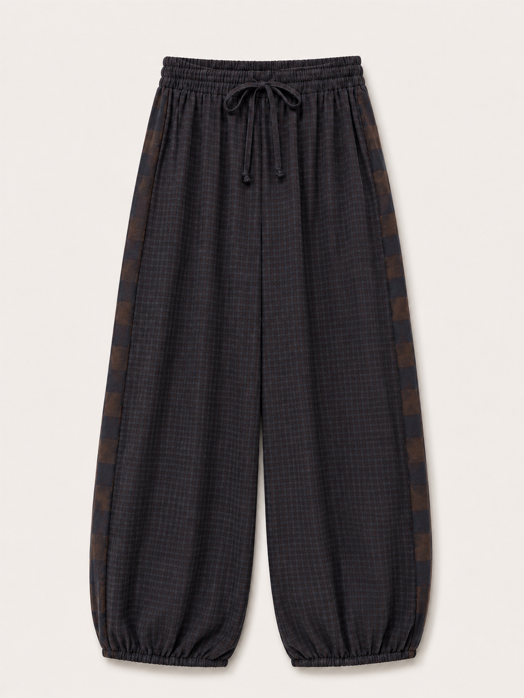 Brown Checked Balloon-Leg Trousers
