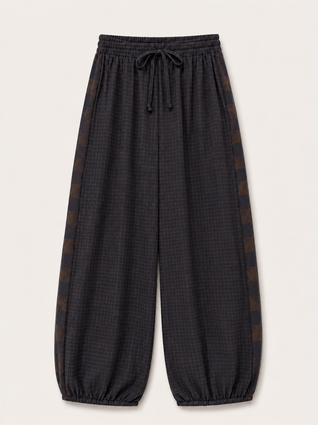 Brown Checked Balloon-Leg Trousers