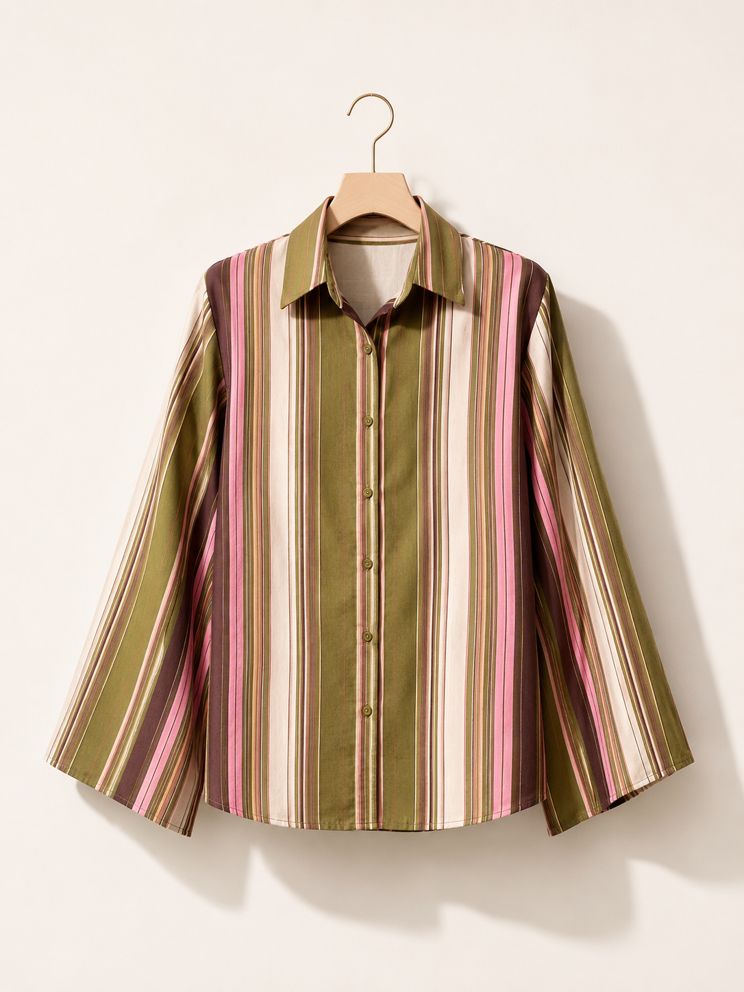 Olive & Blush Striped Button-Up Shirt