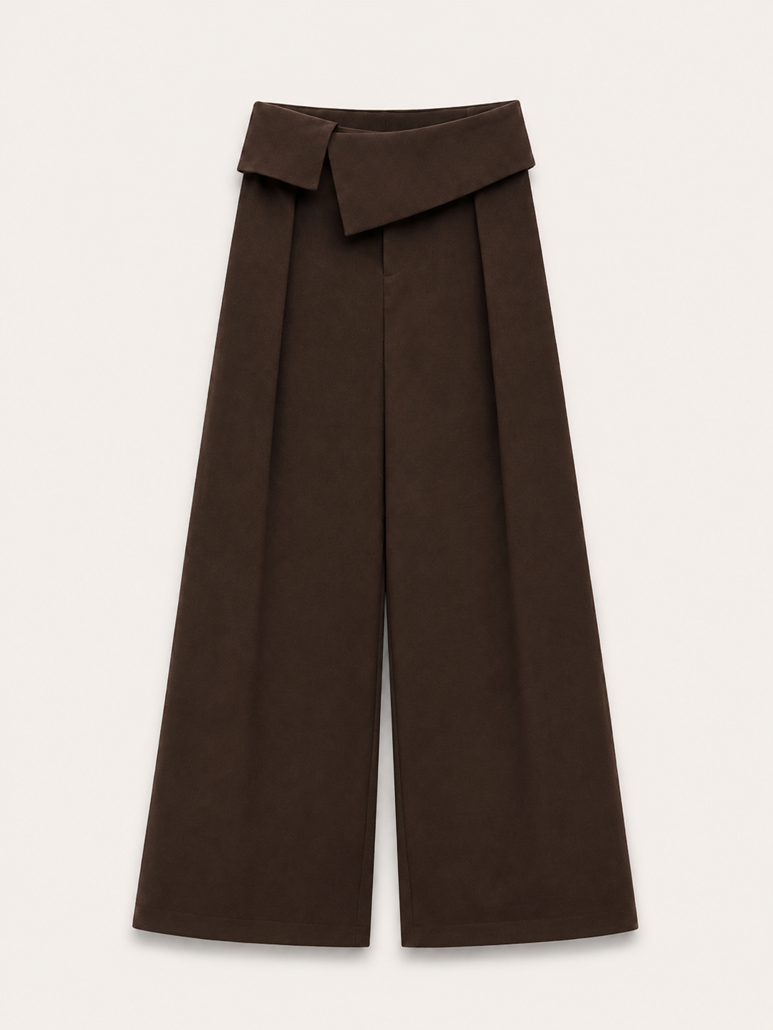 Brown Asymmetric Flap-Waist Trousers
