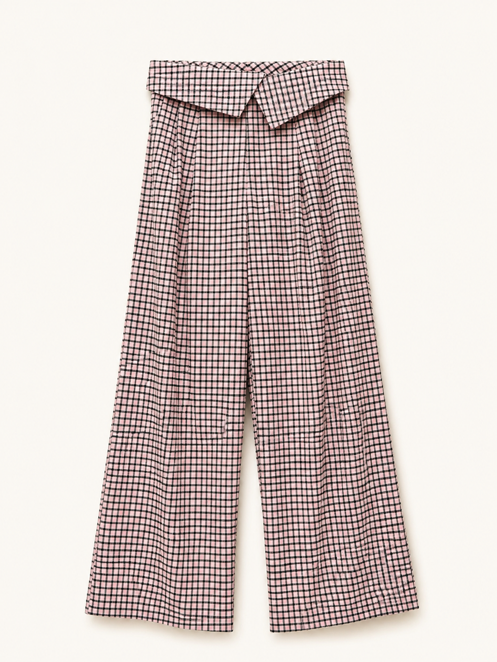Pink Grid Check Wide-Leg Tailored Trousers