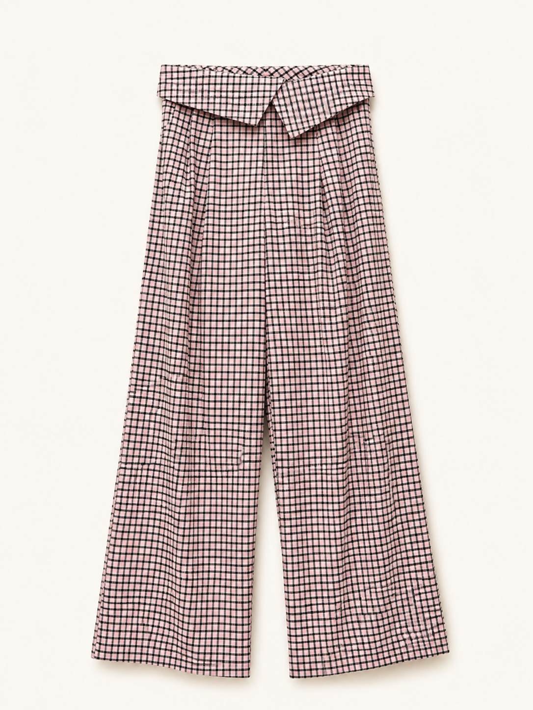 Pink Grid Check Wide-Leg Tailored Trousers