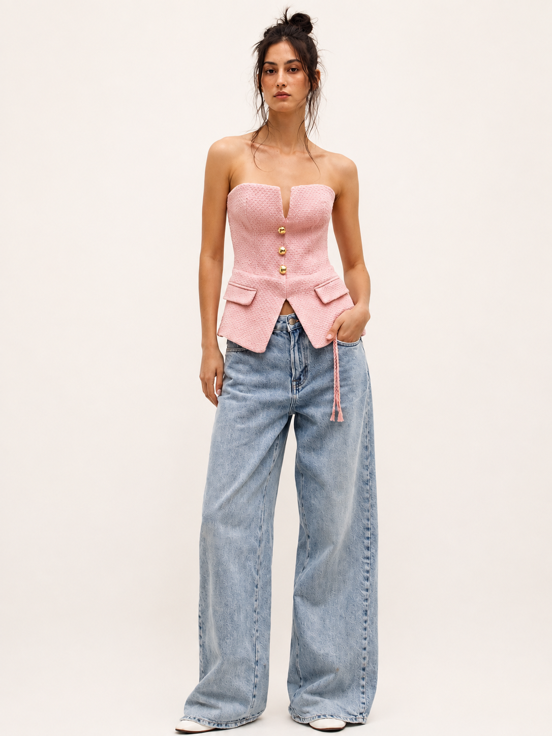 Blush Pink Structured Vest Top with Gold Button Detail