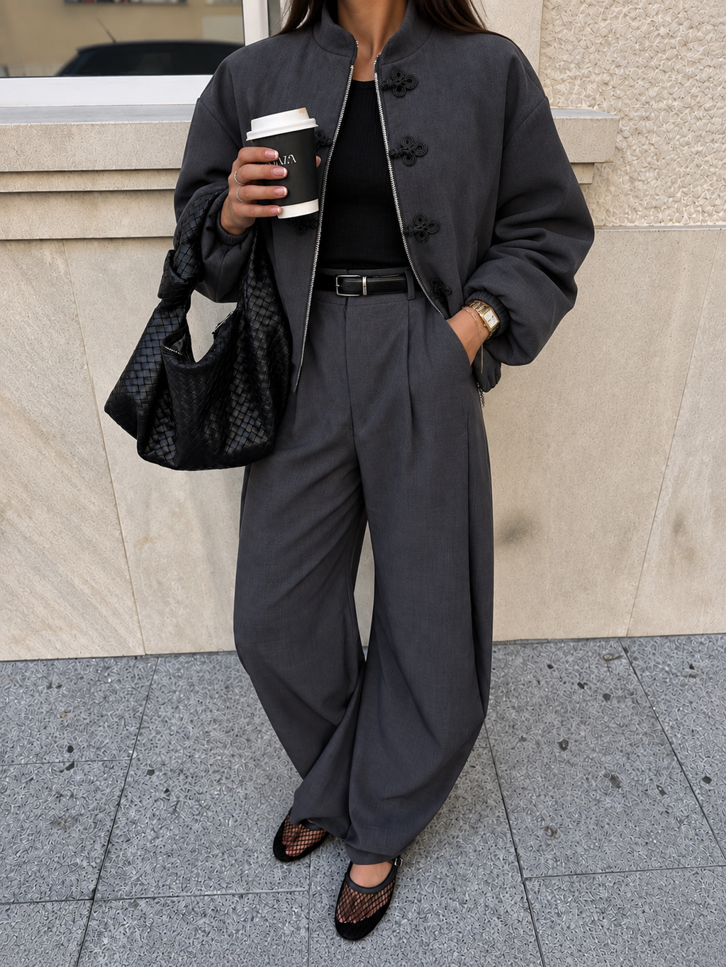 Charcoal Chinese-Style Zip-Up Jacket