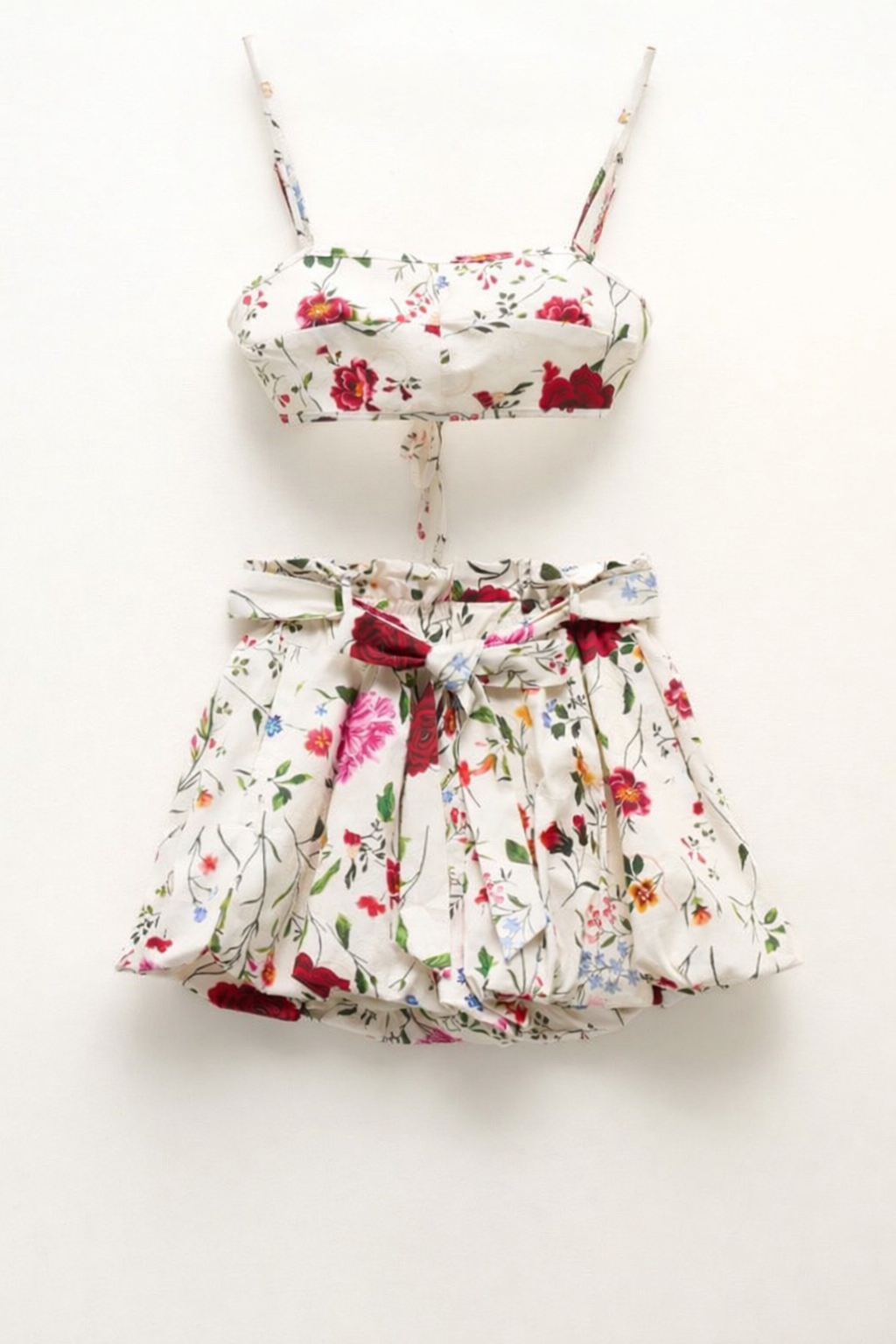Floral Wrap-Tie Crop Top & Balloon Shorts Set
