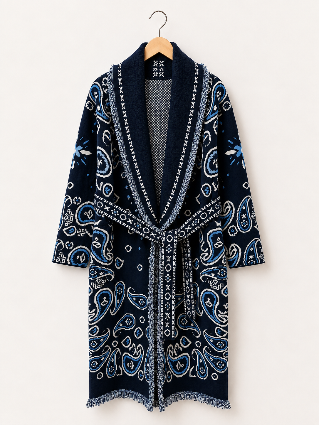 Long Paisley Fringe Wrap Coat