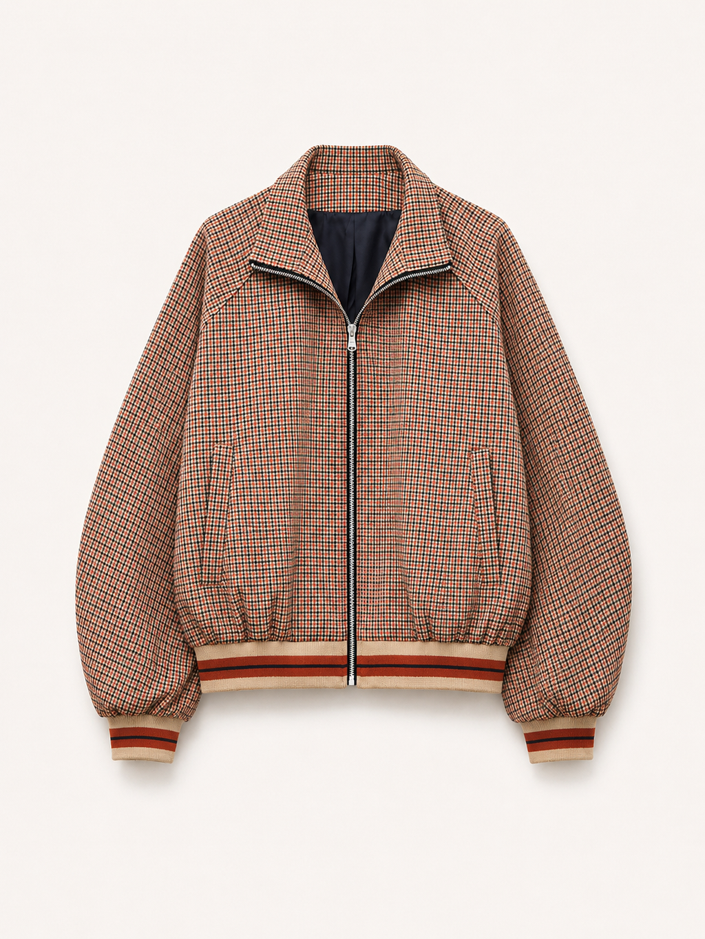 Checked Plaid Zip-Up Bomber Jacket