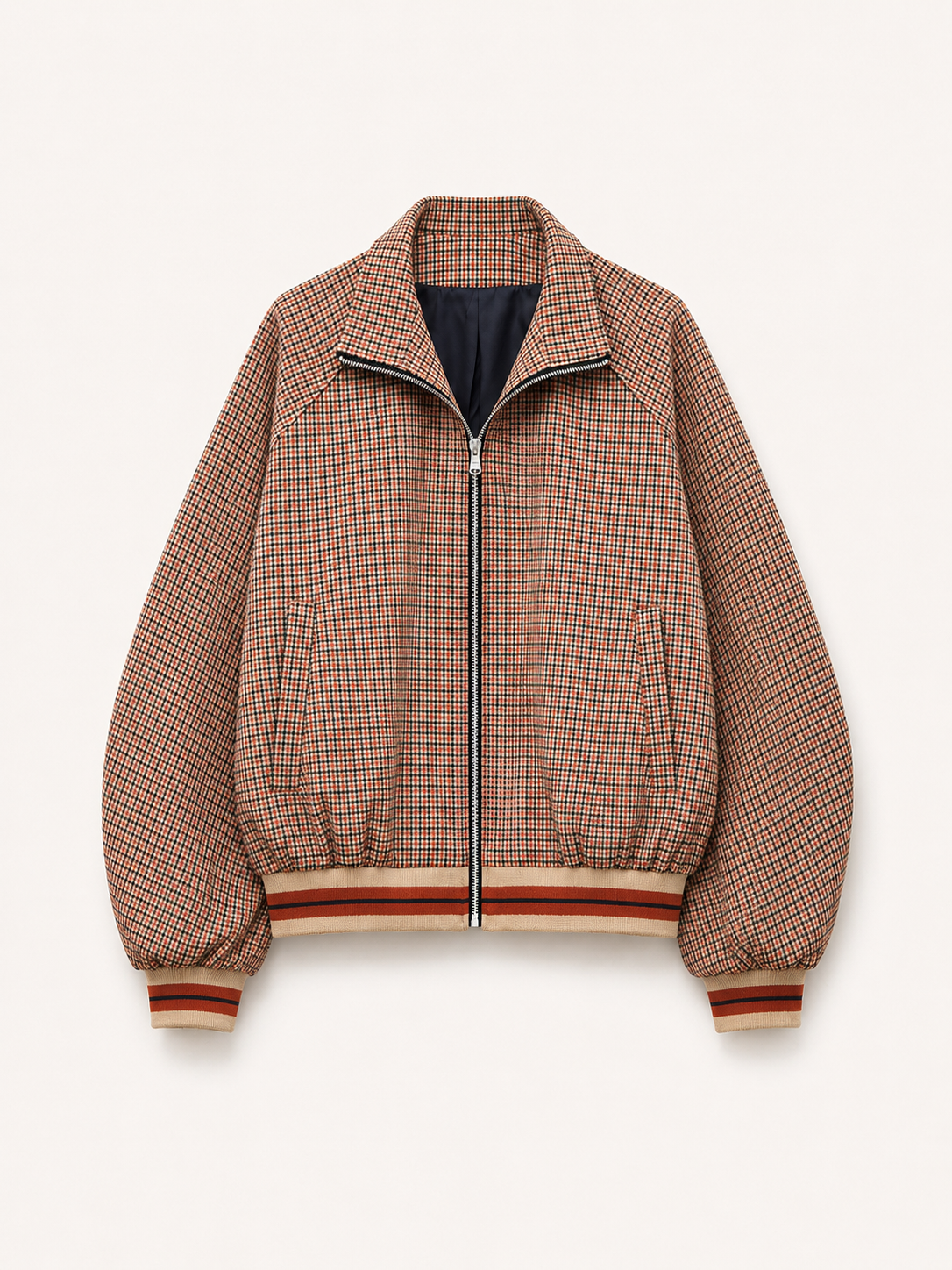 Checked Plaid Zip-Up Bomber Jacket