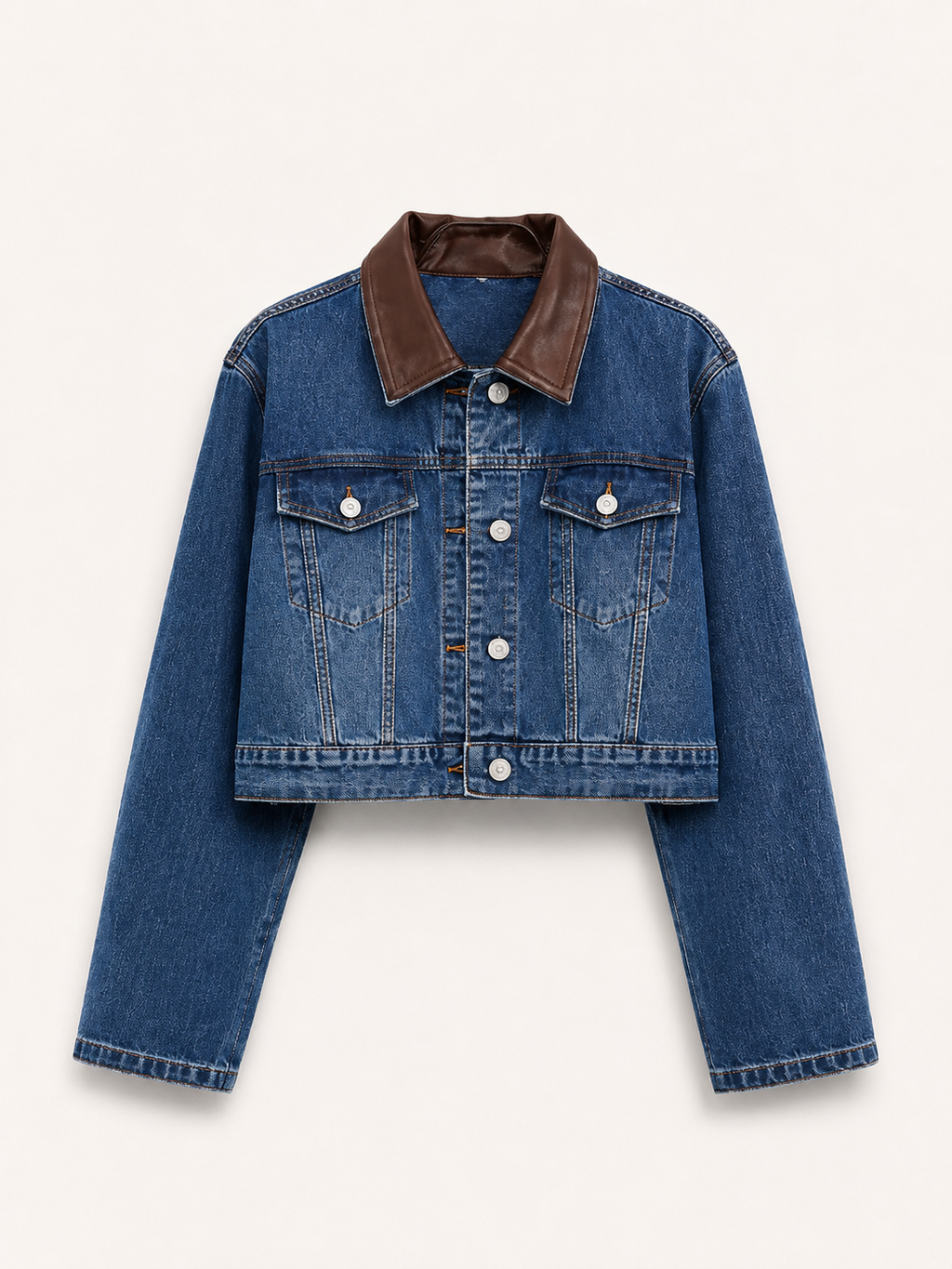 Leather-Touch Blue Denim Jacket