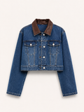 Leather-Touch Blue Denim Jacket