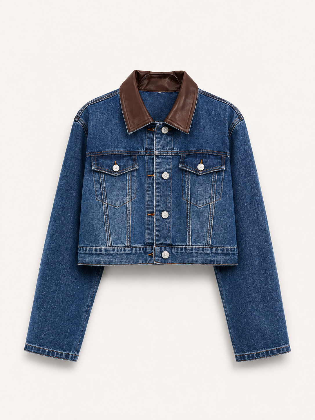 Leather-Touch Blue Denim Jacket