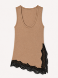 Camel Lace-Trimmed Scoop Neck Top